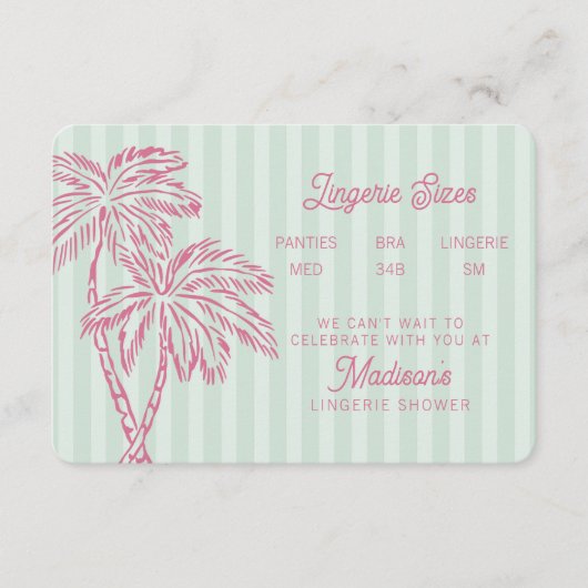 Carte D'accompagnement Green Palm Springs Pastel Beach Lingerie Insertion (Devant)