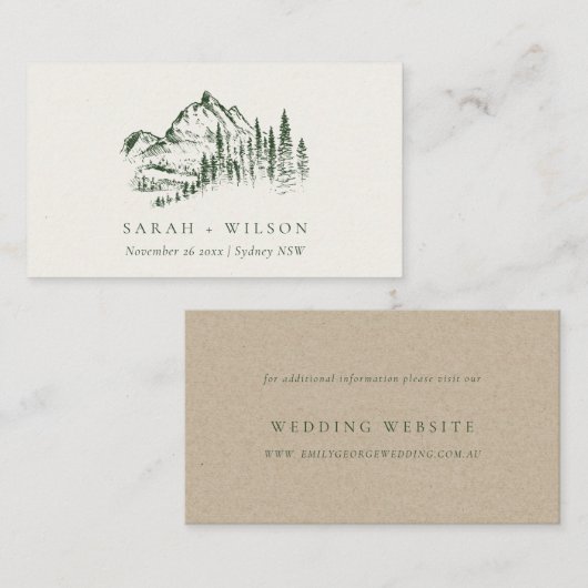 Carte D'accompagnement Green Pine Woods Mountain Sketch Mariage Website (Devant / Derrière)