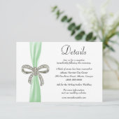 Carte D'accompagnement Green Ribbon Diamond Bow Détails du Mariage (Debout devant)