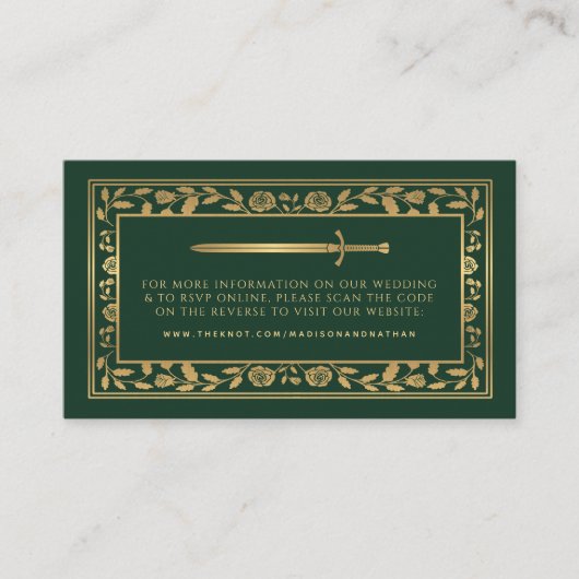 Carte D'accompagnement Green Royal Sword Mariage Website RSVP QR Code (Devant)