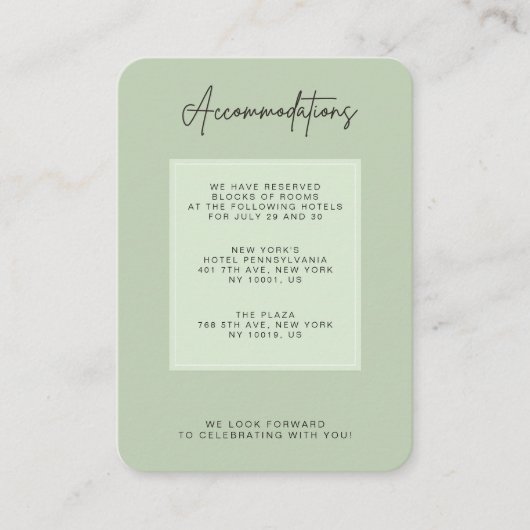 Carte D'accompagnement Green Sage Minimal Wedding Accommodation (Devant)