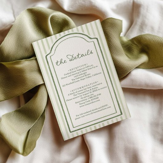 Carte D'accompagnement Green Striped Wedding Details