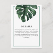 Carte D'accompagnement Green Tropical Palm Leaf Monstera Détails (Devant)