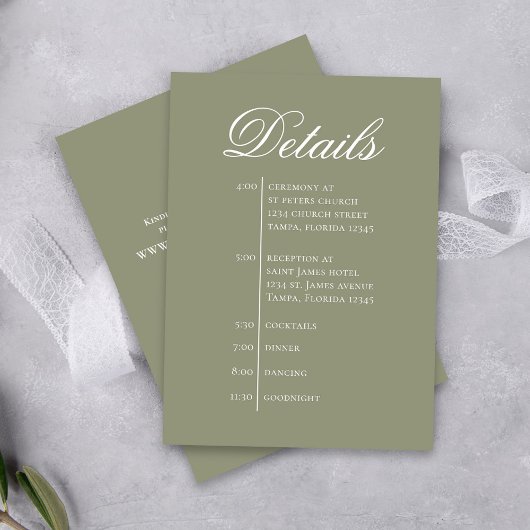 Carte D'accompagnement Green Wedding Timeline Details Simple RSVP