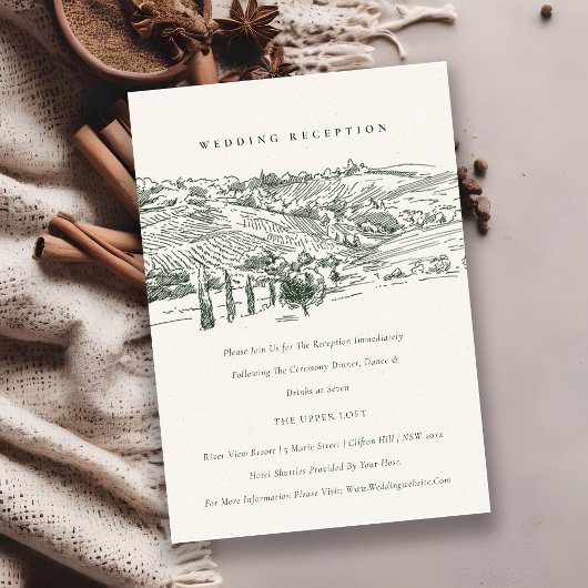 Carte D'accompagnement Green Winery Mountain Croquis Réception de mariage