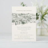 Carte D'accompagnement Green Winery Mountain Croquis Réception de mariage (Debout devant)