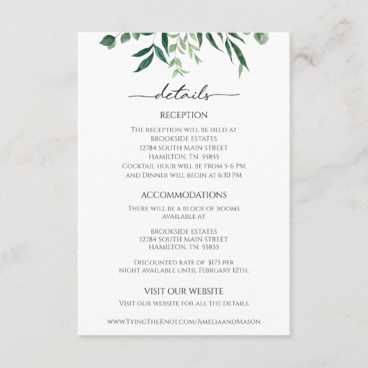 Carte D'accompagnement Greenery Eucalyptus Reception Details Card (Devant)