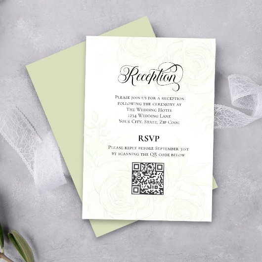 Carte D'accompagnement Greenery Script Wedding QR Code Reception Card