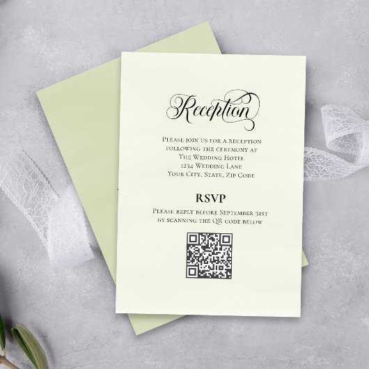 Carte D'accompagnement Greenery Script Wedding QR Code Reception Elegant 