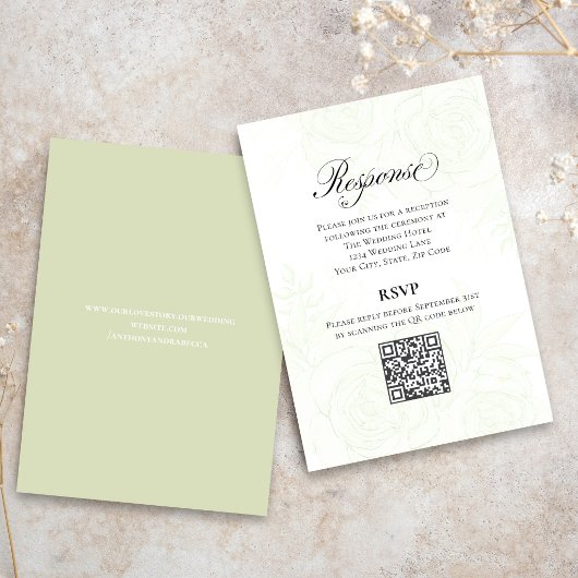Carte D'accompagnement Greenery Script Wedding QR Code RSVP Card