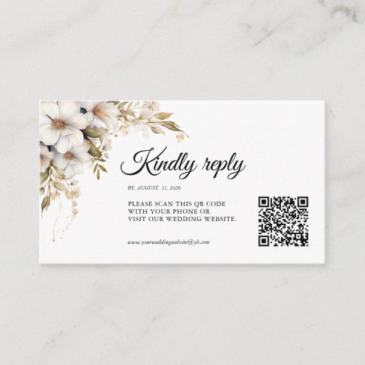Carte D'accompagnement Greenery White Floral QR code (Devant)