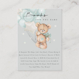 Carte D'accompagnement Grey Aqua Blue Bear Ballooks Pour Baby shower