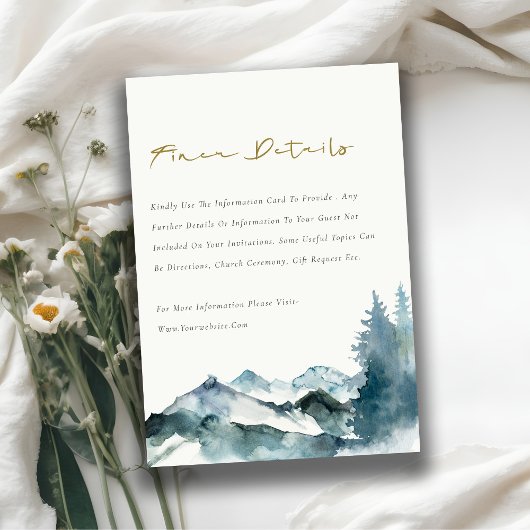 Carte D'accompagnement Grey Blush Green Blue Mountain Pine Mariage Détail