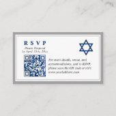 Carte D'accompagnement Grey Navy Blue Bar Mitzvah QR Code RSVP Budget (Devant)