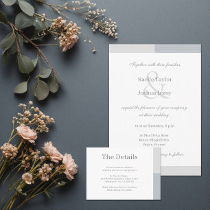 Carte D'accompagnement Gris Bleu Poussiéreux Rayures Blanches Mariage Hôt