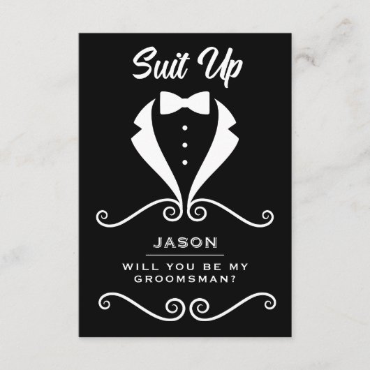 Carte D'accompagnement Groomsman Proposal Suit Up Tuxedo Bowtie Black (Devant)