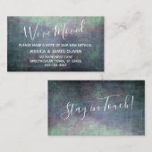 Carte D'accompagnement Grunge bleu vert pourpre "Nous avons déménagé" (Devant / Derrière)