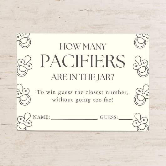 Carte D'accompagnement Guess How Many Pacifiers Baby Shower Game