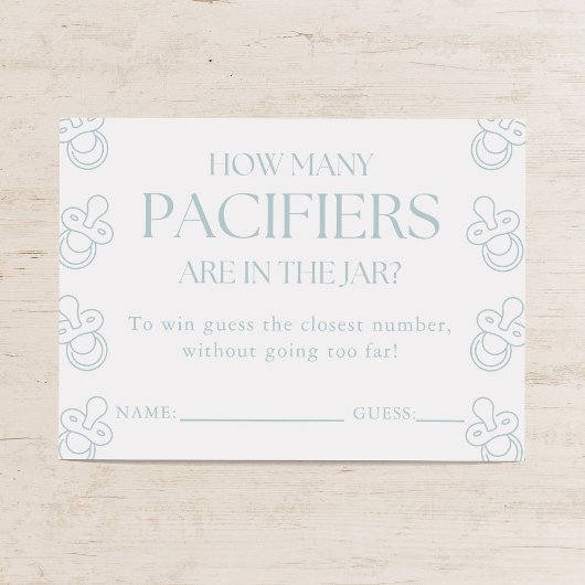 Carte D'accompagnement Guess How Many Pacifiers Boy Baby Shower Game