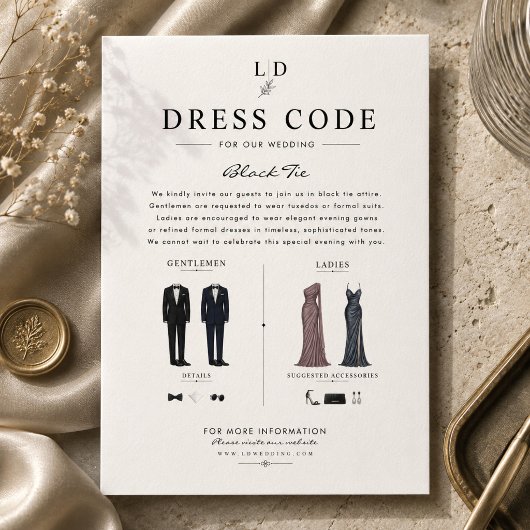 Carte D'accompagnement Guide de code vestimentaire de mariage luxe en noi