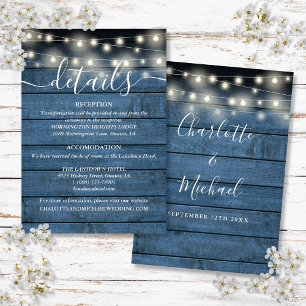 Carte D'accompagnement Guirlande de lumières bleues Détails de mariage en