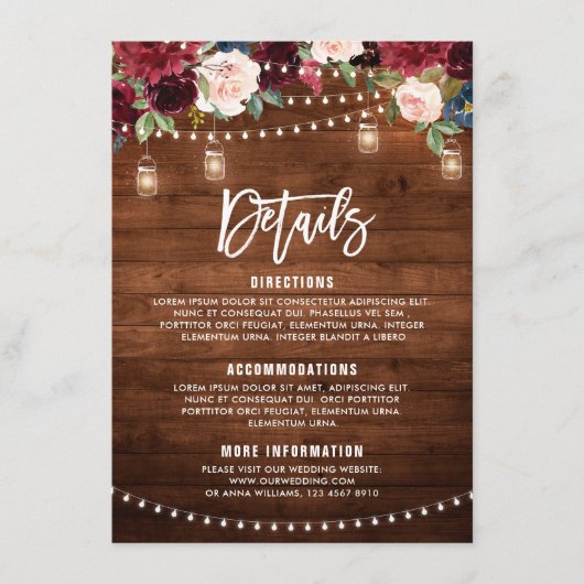 Carte D'accompagnement Guirlande lumineuse florale marine de Bourgogne da (Devant)