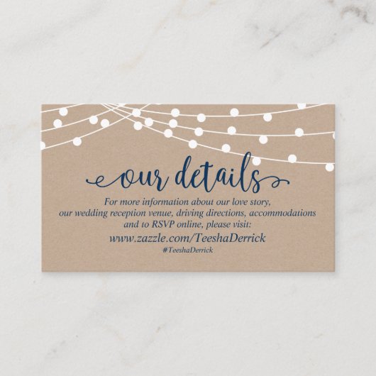 Carte D'accompagnement Guirlande lumineuse kraft, Écriture Bleu Marine, N (Devant)