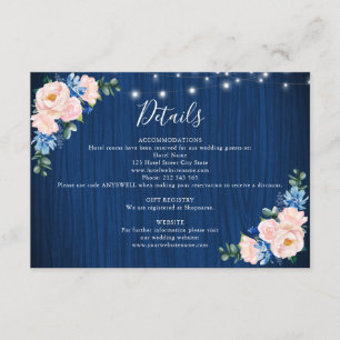 Carte D'accompagnement Guirlande lumineuse rose pastel et bleu marine Dét