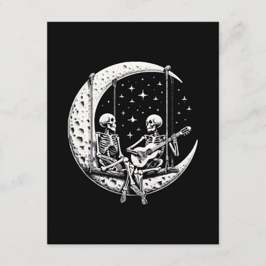 Carte D'accompagnement Guitare de lune de couple de squelettes (Devant)