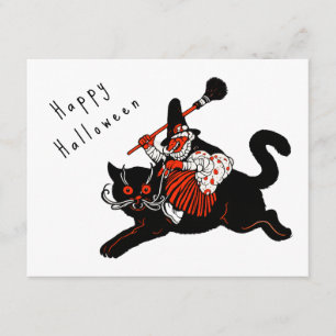 Carte D'accompagnement Halloween sorcière chat noir Art déco vintage des