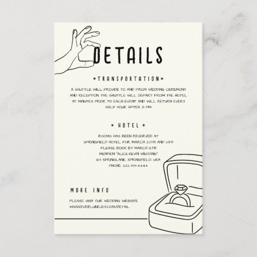 Carte D'accompagnement Hand Drawn Illustration Minimalist Wedding Details (Devant)
