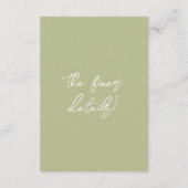 Carte D'accompagnement Hand Drawn Olive Green Floral Wedding Details (Dos)