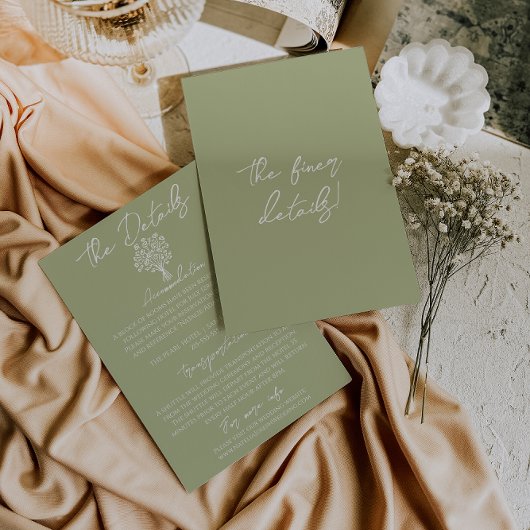 Carte D'accompagnement Hand Drawn Olive Green Floral Wedding Details