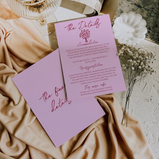 Carte D'accompagnement Hand Drawn Raspberry Pink Floral Wedding Details