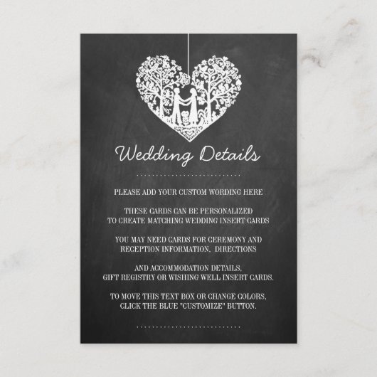 Carte D'accompagnement Hanging Heart Tree Chalkboard Mariage Collection (Devant)