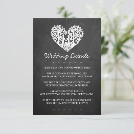 Carte D'accompagnement Hanging Heart Tree Chalkboard Mariage Collection (Debout devant)