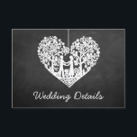 Carte D'accompagnement Hanging Heart Tree Chalkboard Mariage Collection<br><div class="desc">Ces cartes de détails mariages présentent un arbre suspendu romantique, et bientôt être mari et femme, qui est sculpté en forme de coeur. L'arrière - plan de l'effet Chalkboard rend ces cartes de détail parfaites pour tout couple qui planifie une célébration mariage romantique. Ces cartes de détails peuvent facilement être...</div>