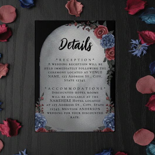 Carte D'accompagnement Headstone Floral Gothic Wedding Details
