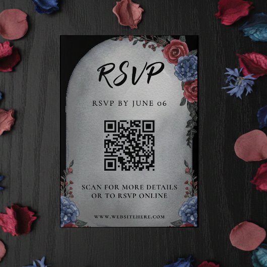 Carte D'accompagnement Headstone Floral Gothic Wedding QR Code RSVP
