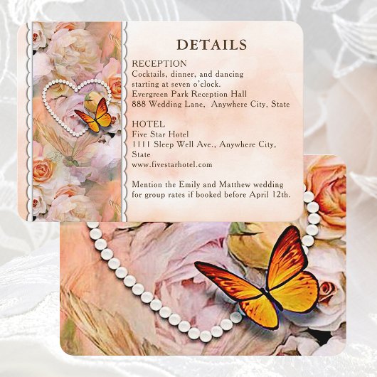 Carte D'accompagnement Heart Floral Rose Butterfly Mariage Détails du cli