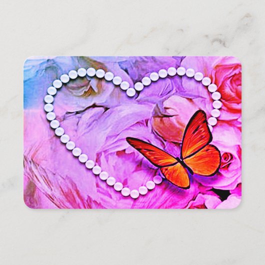 Carte D'accompagnement Heart Floral Rose Butterfly Mariage Détails du cli (Dos)