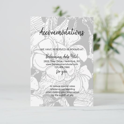 Carte D'accompagnement Hébergement botanique bohème frangipanier N&B (Debout devant)