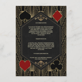 Carte D'accompagnement Hébergement de mariage Casino Roaring 20s Gatsby