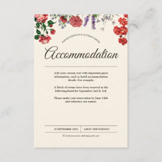 Carte D'accompagnement Hébergement de mariage de fleurs botaniques vintag