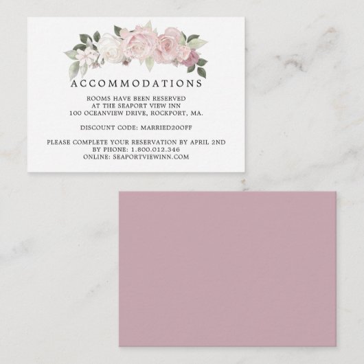Carte D'accompagnement Hébergement de mariage floral Rose blanche rose (Devant / Derrière)