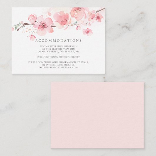 Carte D'accompagnement Hébergement de mariage floral rose Cerisier en fle (Devant / Derrière)