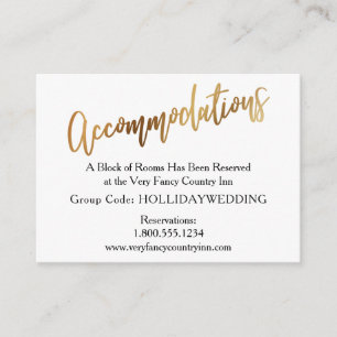 Carte D'accompagnement Hébergement de mariage moderne or et bokeh