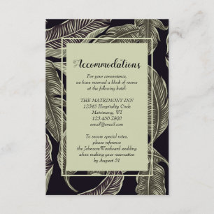 Carte D'accompagnement Hébergement de mariage vert sauge de feuillage tro