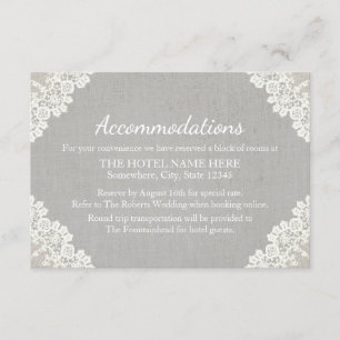 Carte D'accompagnement Hébergement   Dentelle rustique et lin gris