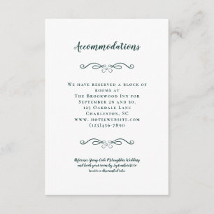 Carte D'accompagnement Hébergement Détails de mariage Émeraude élégant